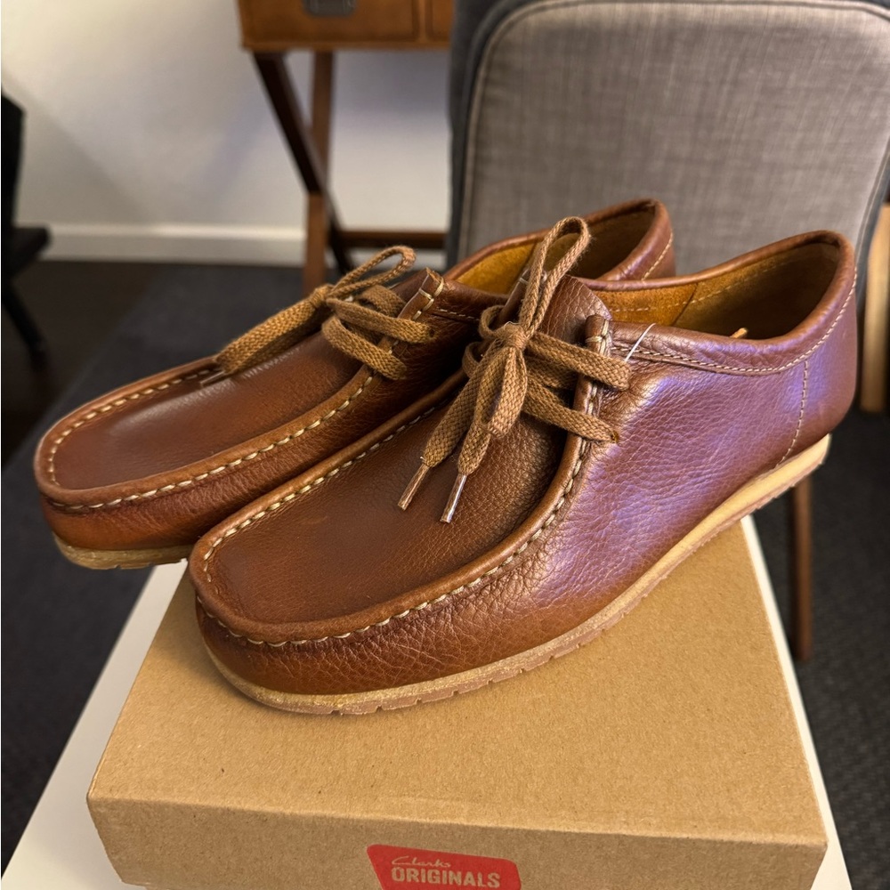Clarks Wallabee Step Tan Brown Leather Loafers men’s 7.5 Brand New in Box